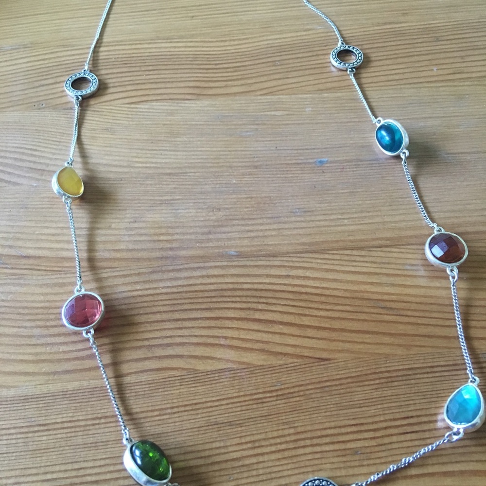 NWOT Avon necklace colorful gems and silver chain